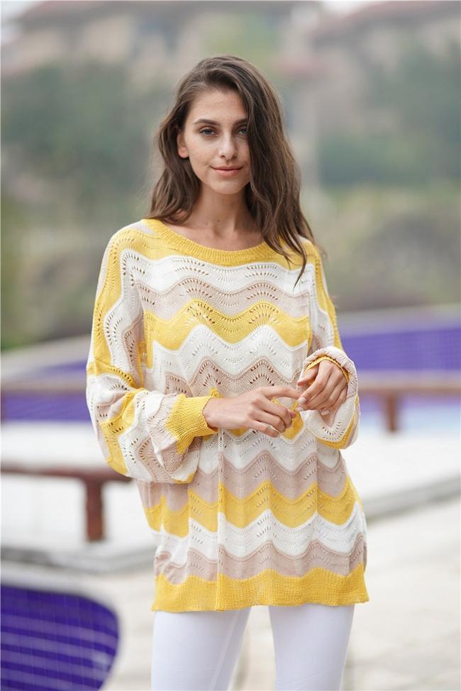 Striped Knitted Loose Hollow Thin Sweater