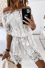Load image into Gallery viewer, Off Shoulder Lace Mini Dress
