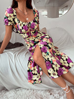 Load image into Gallery viewer, Split Thigh Allover Floral Milkmaid Dress

