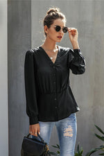 Load image into Gallery viewer, V-Neck Buttons Long Sleeve Blouse
