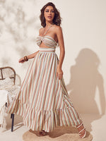 Load image into Gallery viewer, Ruffle Cutout Detail Striped Hem Halter Dress
