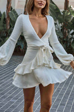 Load image into Gallery viewer, Long Sleeve Ruffle Wrap Knit Dress
