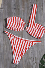 Load image into Gallery viewer, Orangered Striped One Shoulder Bikini Set
