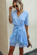 Load image into Gallery viewer, V-Neck Elastic Waist Ruffled Lace Dress
