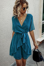 Load image into Gallery viewer, V-Neck Elastic Waist Ruffled Lace Dress
