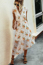 Load image into Gallery viewer, Irregular V-Neck Stitching Lace Dress
