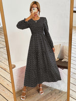 Load image into Gallery viewer, A-line  Ruffle Hem Ditsy Floral Shirred Maxi Dress
