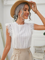 Load image into Gallery viewer, Ruffle Armhole Lace Keyhole Back Detail Top
