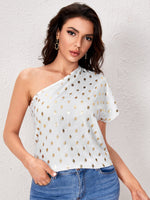 Load image into Gallery viewer, Gold Dot Print One Shoulder Top
