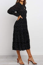 Load image into Gallery viewer, Polka Dotted Black Ruffle Midi Dress
