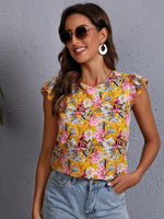Load image into Gallery viewer, Floral Print Ruffle Armhole Top

