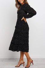 Load image into Gallery viewer, Polka Dotted Black Ruffle Midi Dress
