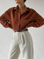 Load image into Gallery viewer, Pocket Patched Button Up Cord Drop Shoulder Blouse
