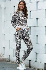 Load image into Gallery viewer, Crew Neck Leopard Print Casual Suit
