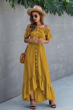 Load image into Gallery viewer, Irregular One-Line Neckline Ruffle Dress

