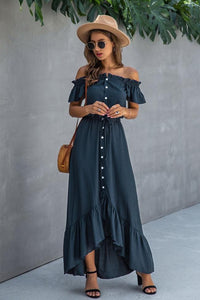 Irregular One-Line Neckline Ruffle Dress