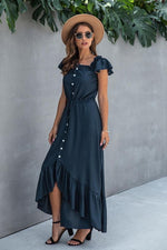 Load image into Gallery viewer, Irregular One-Line Neckline Ruffle Dress
