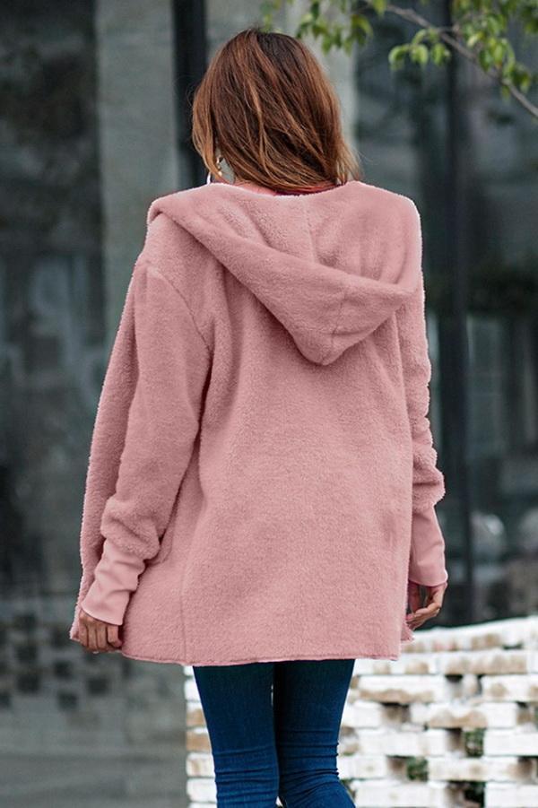 Pure Color Hooded Pockets Cardigan