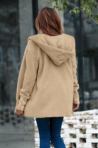 Pure Color Hooded Pockets Cardigan