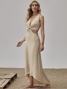 New Solid Cut Out High Low Maxi Dress