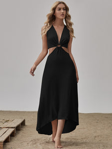 New Solid Cut Out High Low Maxi Dress