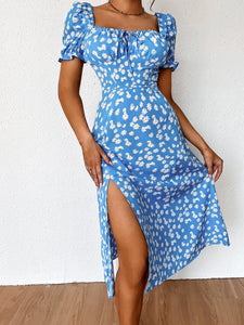 Split Thigh A-line Allover Floral Midi Dress