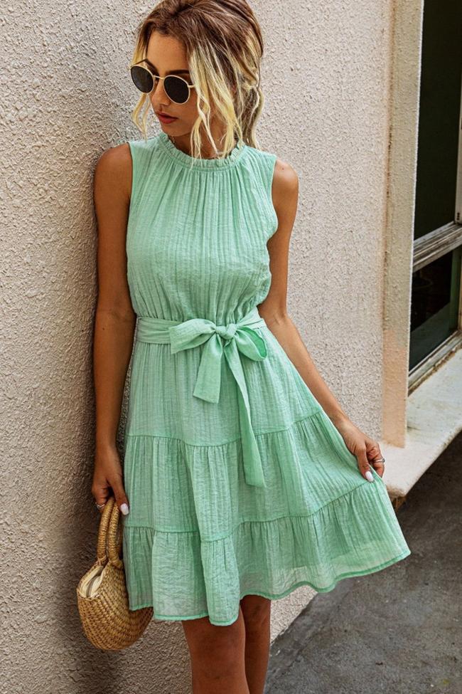 Pure Color Sleeveless Lace Dress