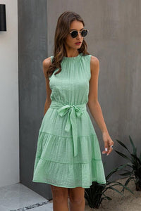 Pure Color Sleeveless Lace Dress