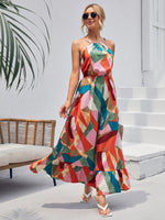 Load image into Gallery viewer, Print Ruffle Patchwork Hem Halter Dress
