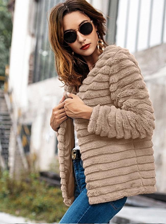 Plain Elegant Faux Fur Coat