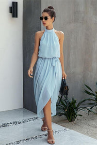 Halter Strapless Lace Front Slit Dress