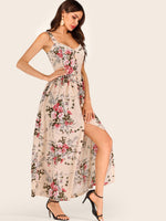 Load image into Gallery viewer, Front Button Floral Print Cami Maxi Dress

