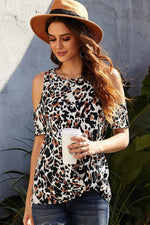 Load image into Gallery viewer, Leopard Round Neck Off Shoulder Top
