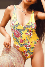 Load image into Gallery viewer, Floral Print Open Back One-Piece Swimsuit
