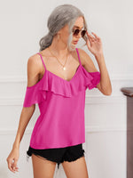 Load image into Gallery viewer, Ruffle Trim  Cold Shoulder Blouse

