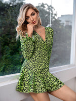 Load image into Gallery viewer, Leopard Surplice Neck Double Crazy Tied Backless Dress

