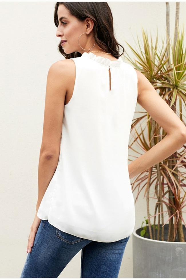 Loose Lace Collar Pleated Tank Top