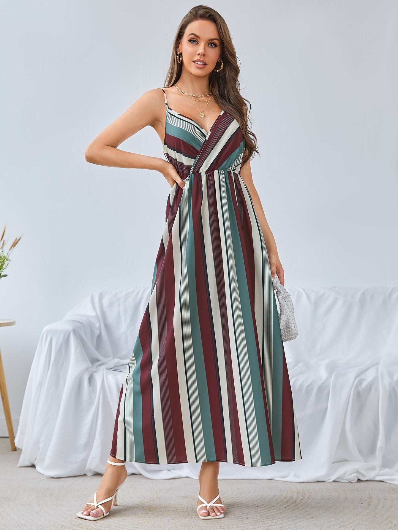 Striped Wrap Detail Cami Maxi Dress