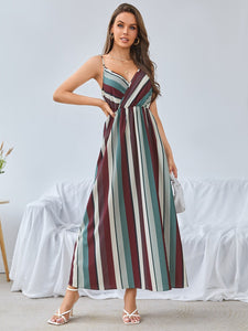 Striped Wrap Detail Cami Maxi Dress