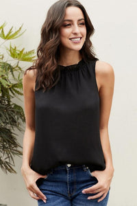 Loose Lace Collar Pleated Tank Top