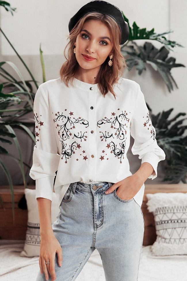 Chic O-Neck Floral Print Blouse Shirt