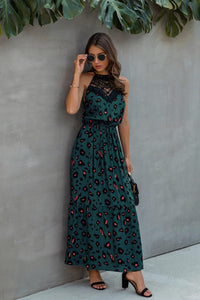 Hollow Lace Spliting Printed Dress