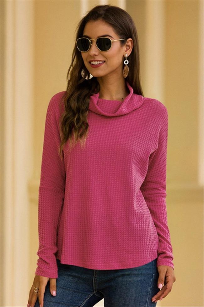 Fold Collar Solid Color Knitted Pullover