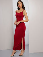 Load image into Gallery viewer, Neck Cowl Solid Cami Prom Maxi Dress
