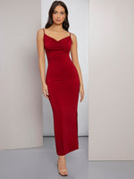 Load image into Gallery viewer, Neck Cowl Solid Cami Prom Maxi Dress
