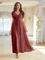 Load image into Gallery viewer, Front Butterfly Sleeve Chiffon Surplice Prom Dress
