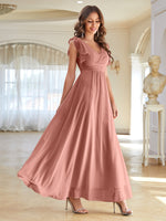 Load image into Gallery viewer, Front Butterfly Sleeve Chiffon Surplice Prom Dress
