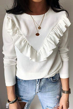 Load image into Gallery viewer, Ruffle Round Neck Long Sleeve Top
