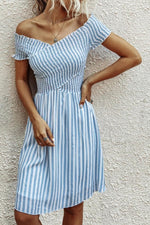 Load image into Gallery viewer, Love Yourself Off Shoulder Striped Dress
