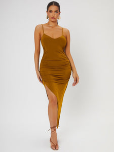 Split Solid Thigh Cami Maxi Dress